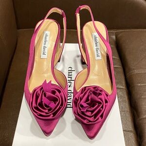 Charles David Magenta Satin Slingback Heels